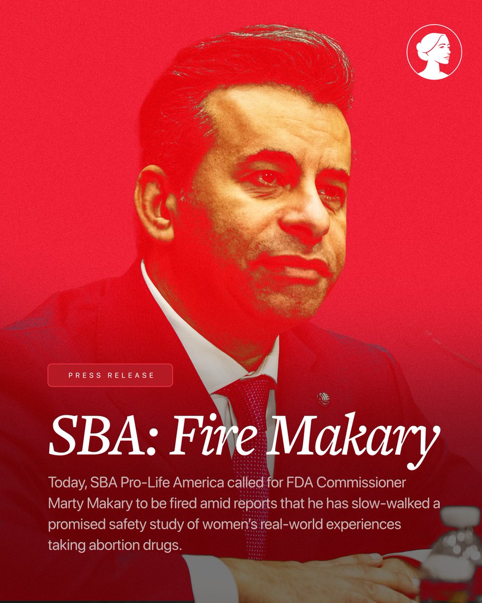 NEW — SBA Pro-Life America: Fire Makary

Today, SBA Pro-Life America called for FDA Commissioner Marty Makary to be fired amid reports that he has slow-walked a promised safety study of women’s real-world experiences taking abortion drugs.

More 🔽
sbaprolife.org/newsroom/press…