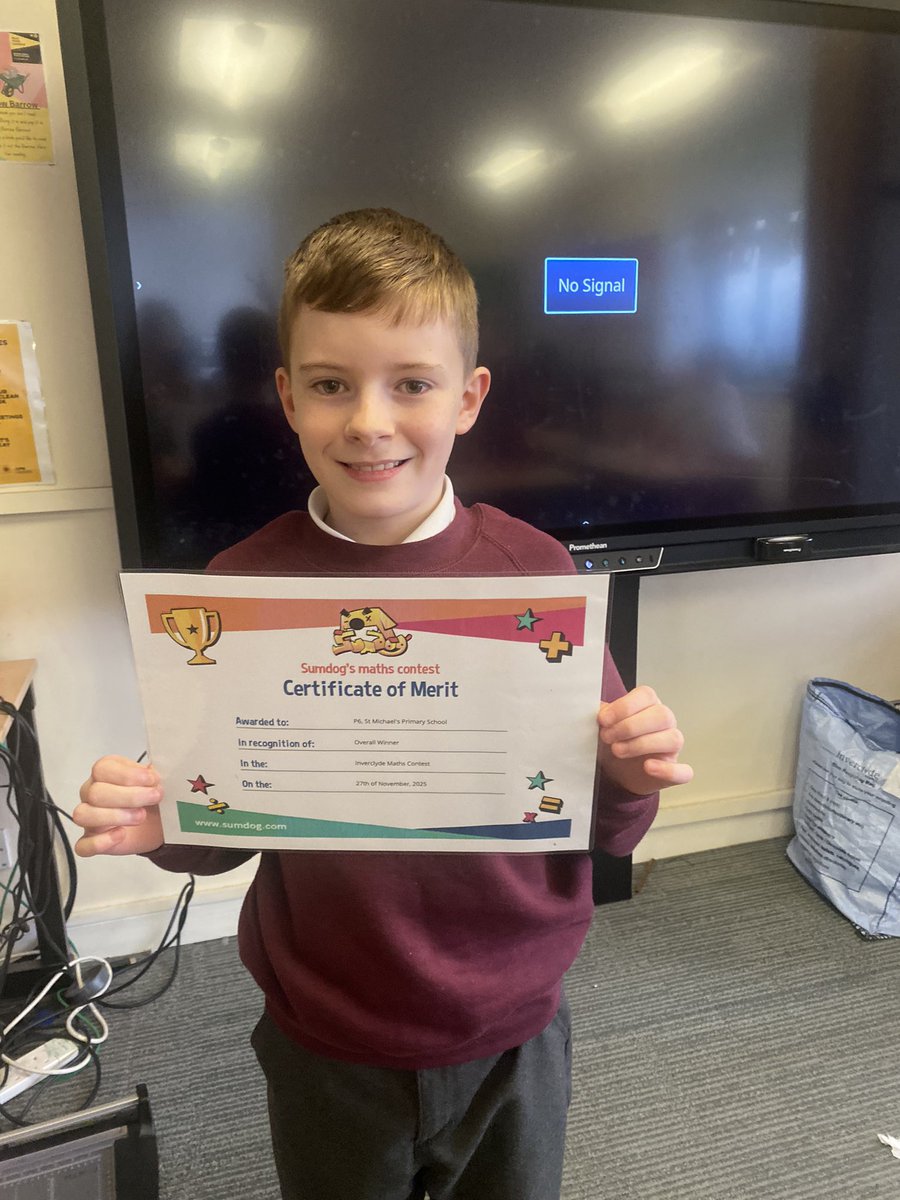 P6StMichaels's tweet photo. Primary 6 were delighted to be the overall winner of the Inverclyde Sumdog Competition! We won top class on two days and had three pupils who were in the overall top 10 too! Well done to each of our P6 learners! 🤩👏👏👏 #DreamBelieveAchieve @SMPG1964 https://t.co/fFjSjHRn5x