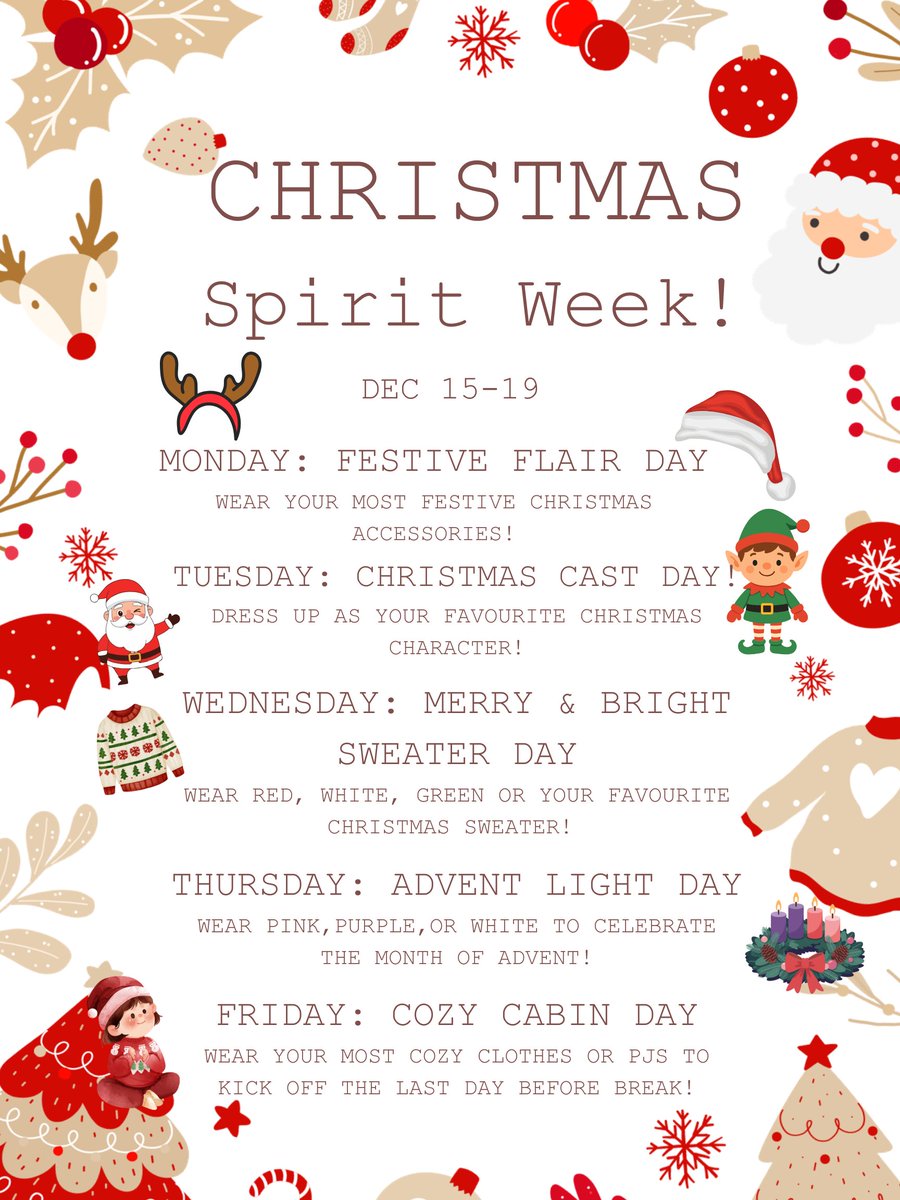 Spirt week is happening next week! Dec 15 -19th