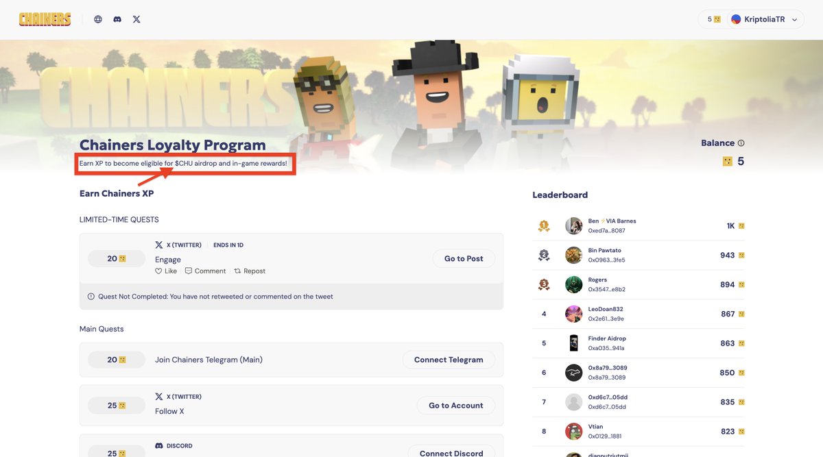 Chainers - Onaylı Airdrop - Oyun Oynarak Kripto Kazan 🪂

Toplam 7.500.000$ yatırım sahibi GameFi projesi <a href="/ChainersGame/">Chainers</a> tarafında hızlıca sosyal basit görevlerle airdrop için yerimizi alacağız! 🚀

Maliyet: 0$ 💰
Süre: 2 Dk.⏳

Rehberimizle bu onaylı $CHU airdrop etkinliğine