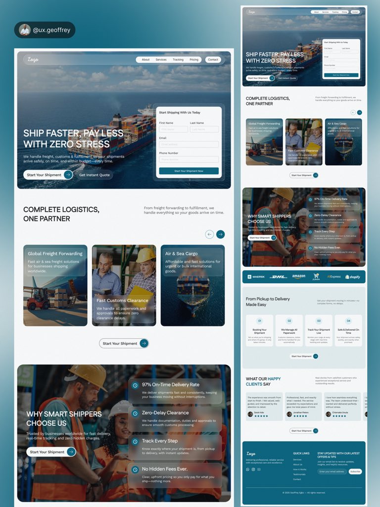 🚀 Just redesigned a logistics website with one goal: conversion.

Solved:
• Confusing messaging
• Low trust
• Poor navigation

Now it’s clean, fast, trust-driven &amp; optimized for booking.

If your business needs a website that sells, not just looks good — DM me.