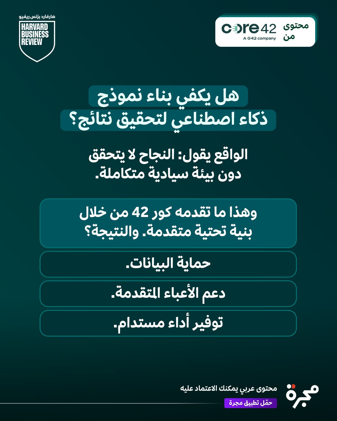 محتوى من شركة كور 42: هل يكفي بناء نموذج ذكاء اصطناعي لتحقيق نتائج؟. لا تفوّت التفاصيل في المقال 