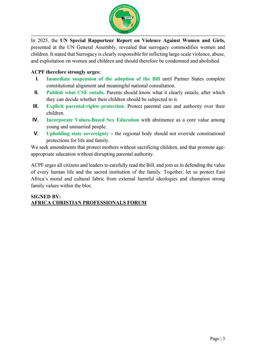 STAND FOR LIFE &amp; FAMILY! ✊🏼

We call for the suspension and review of the proposed EAC Sexual &amp; Reproductive Health Bill 2024.

We stand to defend the sanctity of life, and family values!
#ACPF #FamilyValues