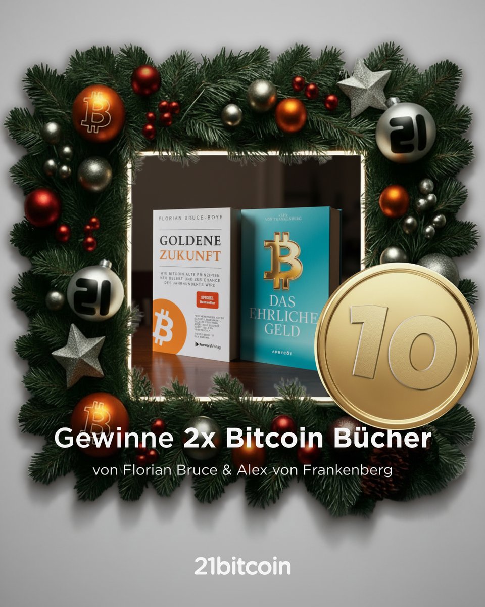 Heute hast du die Chance, eines der beiden besten Bitcoin-Bücher auf dem Markt zu gewinnen 🎅

So machst du mit:  
➡️ Folge <a href="/21bitcoinApp/">21bitcoin 🇪🇺</a> 
🔁 Teile diesen Post 
💬 Kommentiere, welches der beiden Bücher du gewinnen möchtest

Der Gewinner wird morgen, am 11. Dezember, bekannt