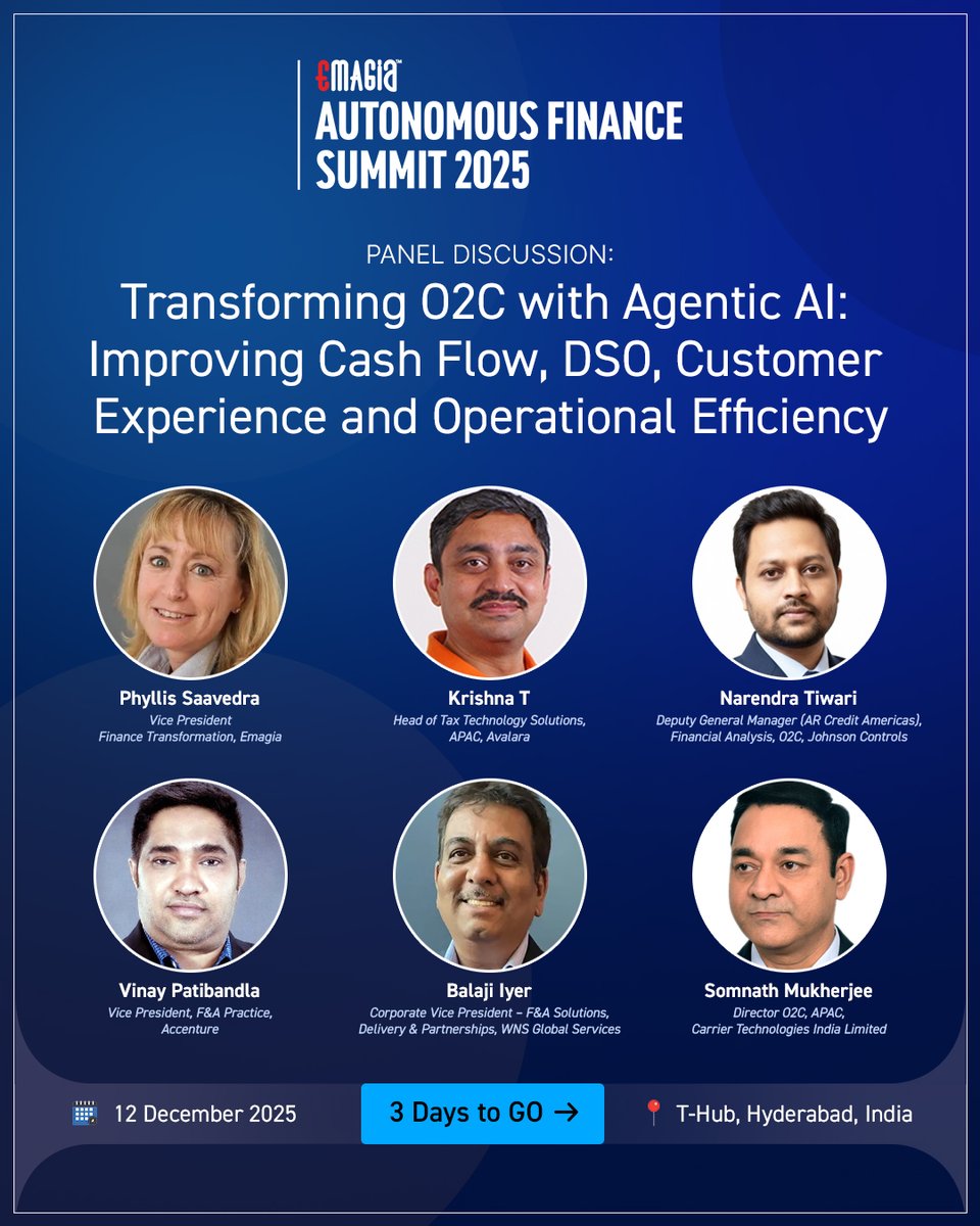 We’re excited to bring together a stellar group of industry leaders for this key panel at Emagia's Autonomous Finance Summit 2025: 📅 12 December 2025 <a href="/T/">Tantek</a>-Hub Explore More : 👉 emagia.com/autonomous-fin… #Emagia #AutonomousFinance #AgenticAI #AFS2025