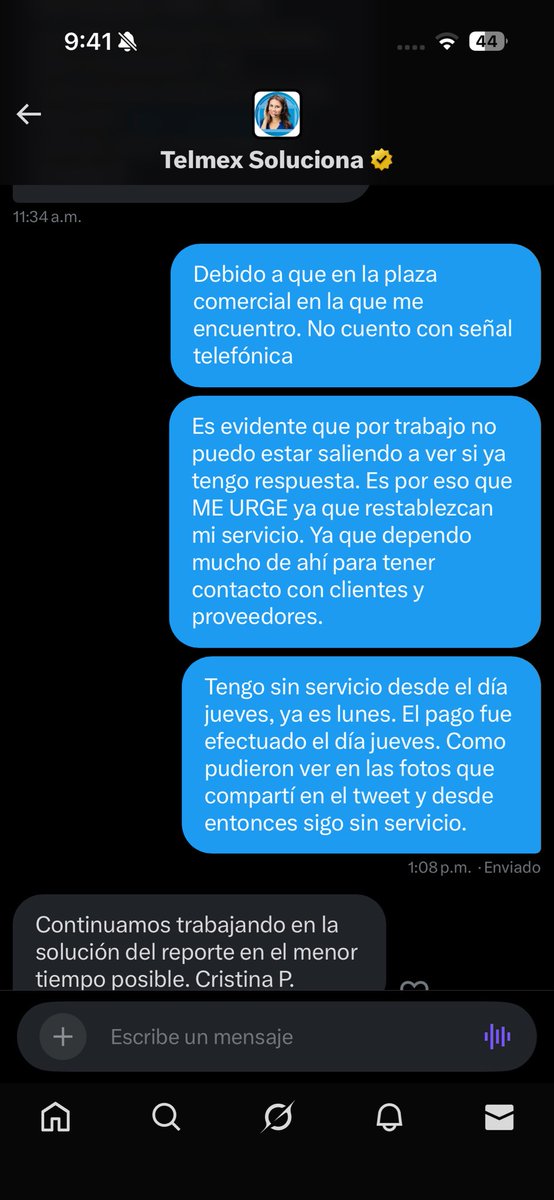 ElAndrusss's tweet photo. @Profeco Necesito ayuda e intervención con @TELMEXSoluciona @Telmex ya que desde el día jueves no tengo servicio por un adeudo (adeudo YA cubierto) a día de hoy no cuento con servicio. Necesito ayuda, ¿qué y cómo me pueden ayudar? De antemano, Gracias. https://t.co/2ZHJXGMyUA