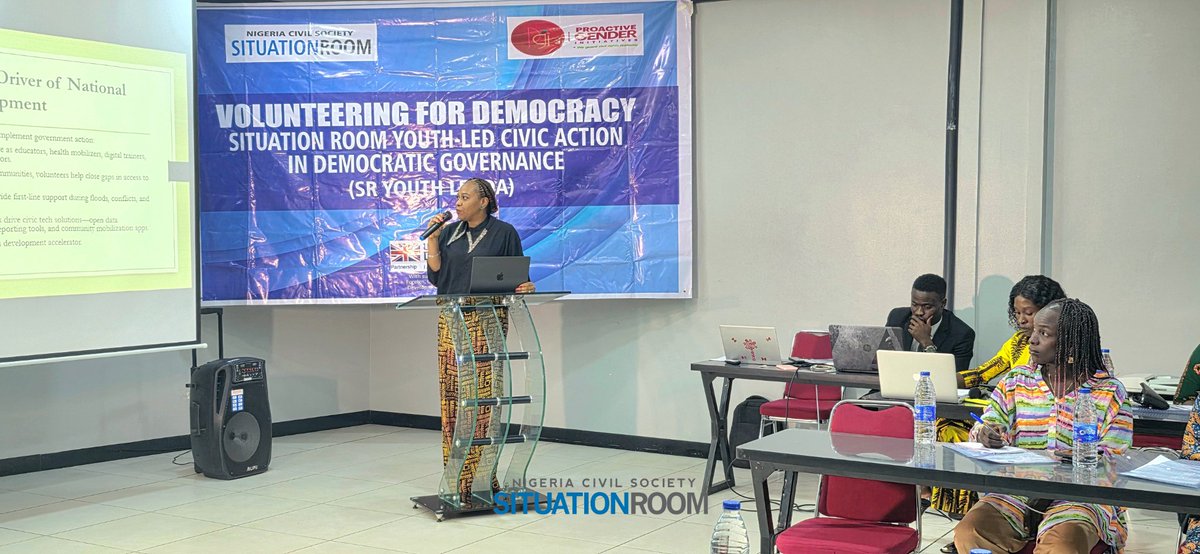 SituationRoomNg's tweet photo. Today, Situation Room was present at @ProGender's event “Volunteering for Democracy: Situation Room Youth-led Civic Action in Democratic Governance”, which also featured the launch of their Youth Manual on Civic Action and Election Observation.

This event forms part of @ProGender's broader initiative on Volunteering for Democracy, aimed at increasing national awareness and policy commitment to volunteerism as a catalyst for stronger democratic governance. The project seeks to promote the uptake of volunteer-recognition scheme recommendations, strengthen youth capacity and participation in peaceful civic action, election observation, and democratic reforms, and enhance Situation Room’s visibility and engagement among young Nigerians ahead of the 2027 general elections.

Overall, it was an insightful and enriching event that highlighted the crucial role of young people in shaping Nigeria’s democratic future.

#ElectionNewstrend
#SituationRoomNG
#DemocracyWatch
#NigeriaDecides2027

@AgianpeA 
@oaaigbe 
@kosy_umeh 

1/2