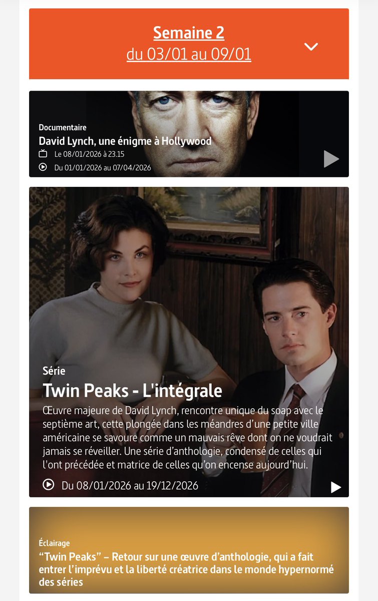KarineMDonelle's tweet image. 2026 commencera de la meilleure manière sous le signe de David Lynch et de Twin Peaks sur Arte. Les 3 saisons de la série seront disponibles gratuitement du 8 janvier au 19 décembre (le film Twin Peaks Fire Walk With Me n’est pas annoncé).