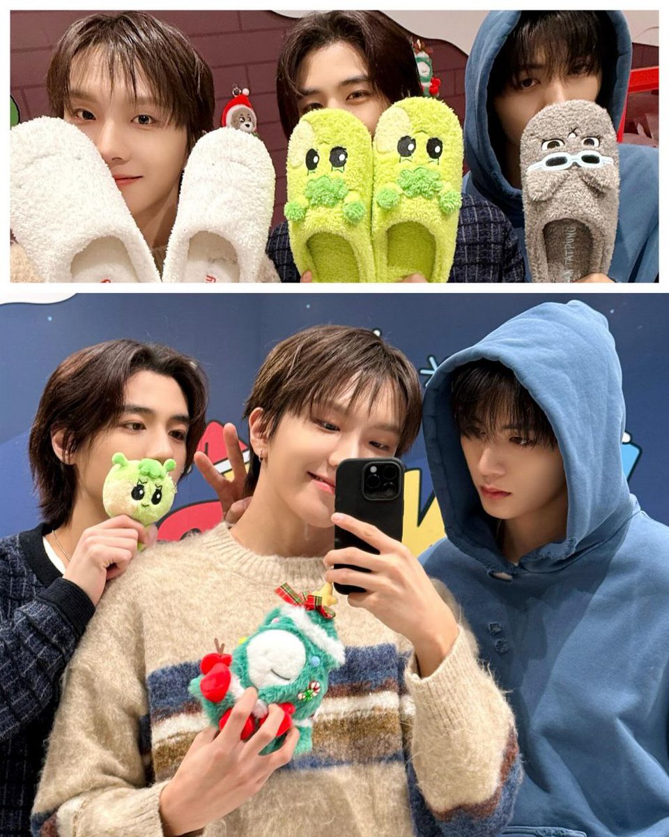 Soft plush friends, warm colors, and three smiles leaning together—each frame holds a spark that feels steady and kind. Slippers raised playfully, characters resting in their hands, they bring brightness to the room, letting warmth drift naturally through the scene.