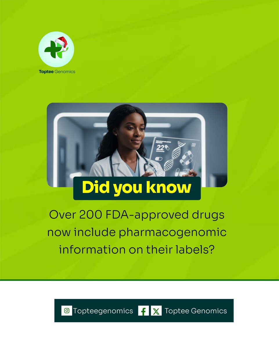InfoToptee's tweet photo. Science is getting more personal!
Over 200 FDA-approved drugs now contain genetic information on their labels, helping doctors understand what drugs your body might respond best to

Getting a Personalised PGx test is one of the smartest steps you will take for your health https://t.co/7EtDONCx3B