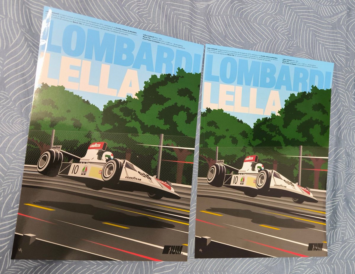 Que la <a href="/revistafium/">FIUM</a> ofrezca esta pedazo de lámina de Lella Lombardi es un lujo que no podía dejar escapar. Pero tampoco hacía falta que me llegaran por duplicado... 😅😅 

(Alguien, en algún lugar, debe tener dos láminas de la ilustración de la portada 😬)