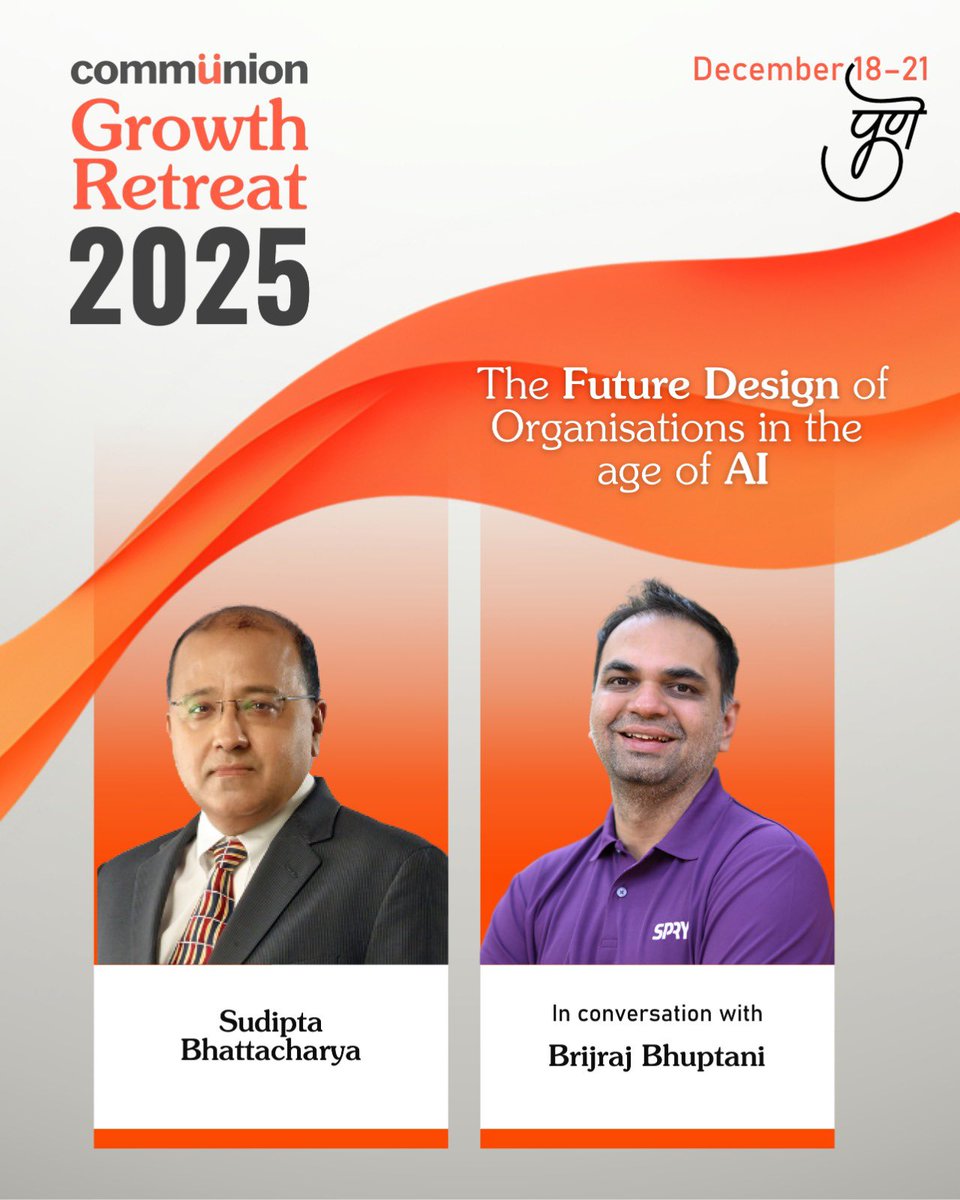 AI will be a focus area at <a href="/CommunionIndia/">Communion</a>. The Future Design of organisations in the age of AI - Sudipta Bhattacharya, CTO Adani group and CEO Adani North America in conversation with <a href="/BrijrajV/">Brijraj</a> CEO, SPRY Therapeutics Inc.