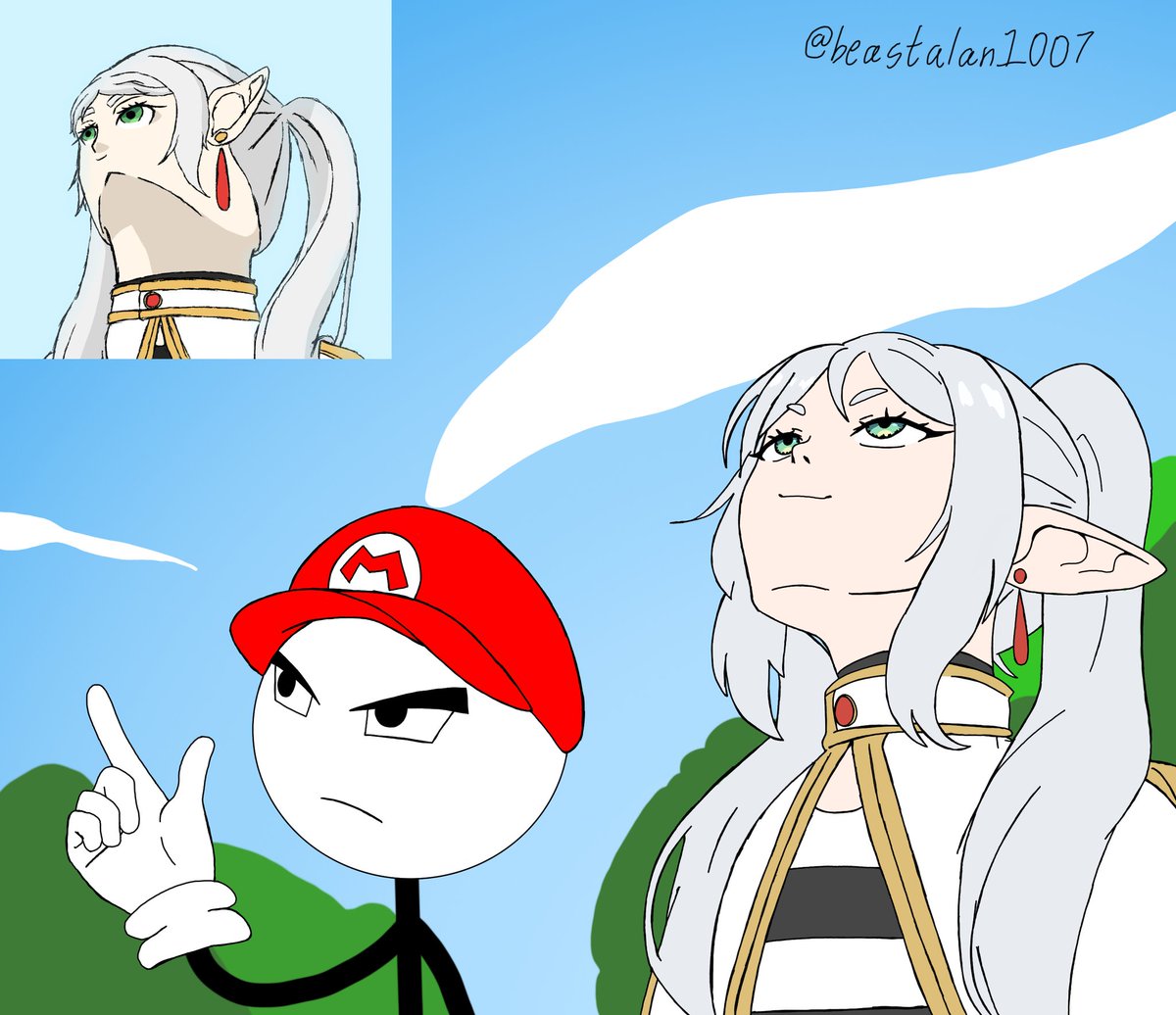 beastalan1007's tweet image. Redraw the Frieren looking up art...🤔
#frieren