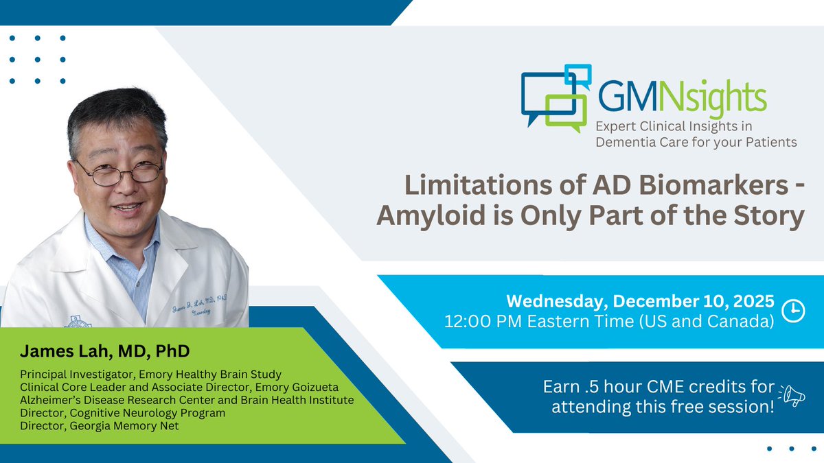 GaMemoryNet's tweet image. Join GMN and Dr. James Lah tomorrow at noon to explore blood-based biomarkers in Alzheimer’s diagnostics, their challenges, and effective usage for improved patient outcomes. 💉 #AlzheimersAwareness #Biomarkers #GMNInsights

zoom.us/webinar/regist…