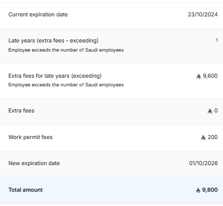 AlFarnan's tweet photo. @Qiwa_sa @HRSD_Care 
Our 3rd employee (ID: 2554478954) has Iqama expiry in Oct 2025, but Qiwa shows work permit expiry 2024 + fee showing 9,800 SAR instead of 100 SAR like others.
Please fix this issue or provide reason for this. Thank you.
@QiwaCares https://t.co/MmD9x1CTEB