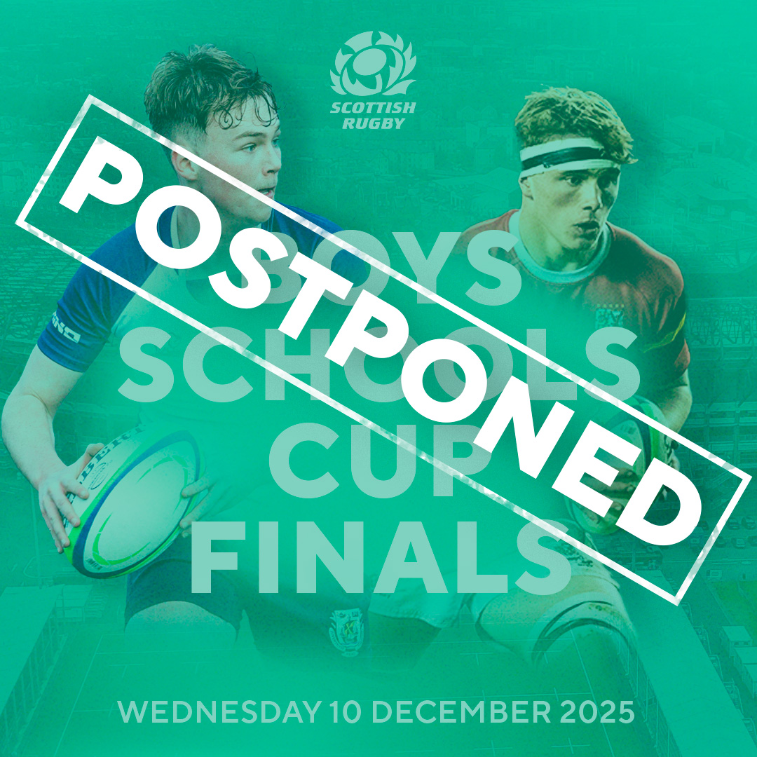 Scotlandteam's tweet photo. Boys Schools Cup Finals postponed.

Due to the inclement weather expected from Storm Bram, Scottish Rugby has taken the difficult decision to postpone the Boys Schools Cup Finals scheduled for tomorrow (Wednesday 10 December) at Scottish Gas Murrayfield. https://t.co/aOsVvyEL7W