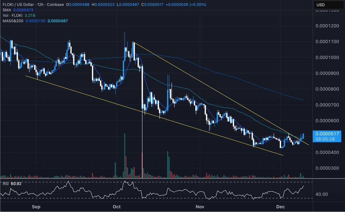 CoinbaseのFLOKI価格チャート、最近の急騰と出来高の急増を示す