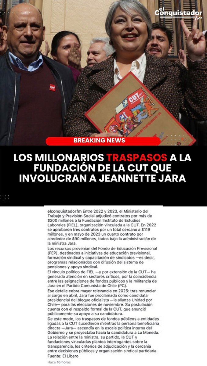 WenaChile's tweet photo. Los Millonarios Traspasos a la Fundación CUT que Involucran a Jeannette Jara

#DebateAnatel2025 https://t.co/JEHprLpQsw