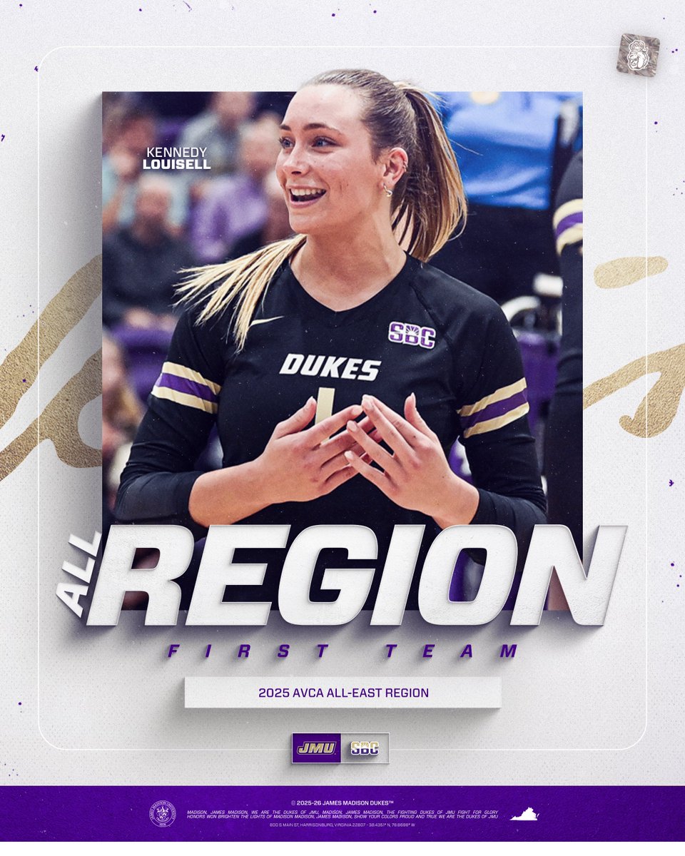 JMUVolleyball's tweet image. Kennedy Louisell becomes the ninth different player in program history to be named @AVCAVolleyball All-Region! 

📰: tinyurl.com/58hju8hy

#GoDukes