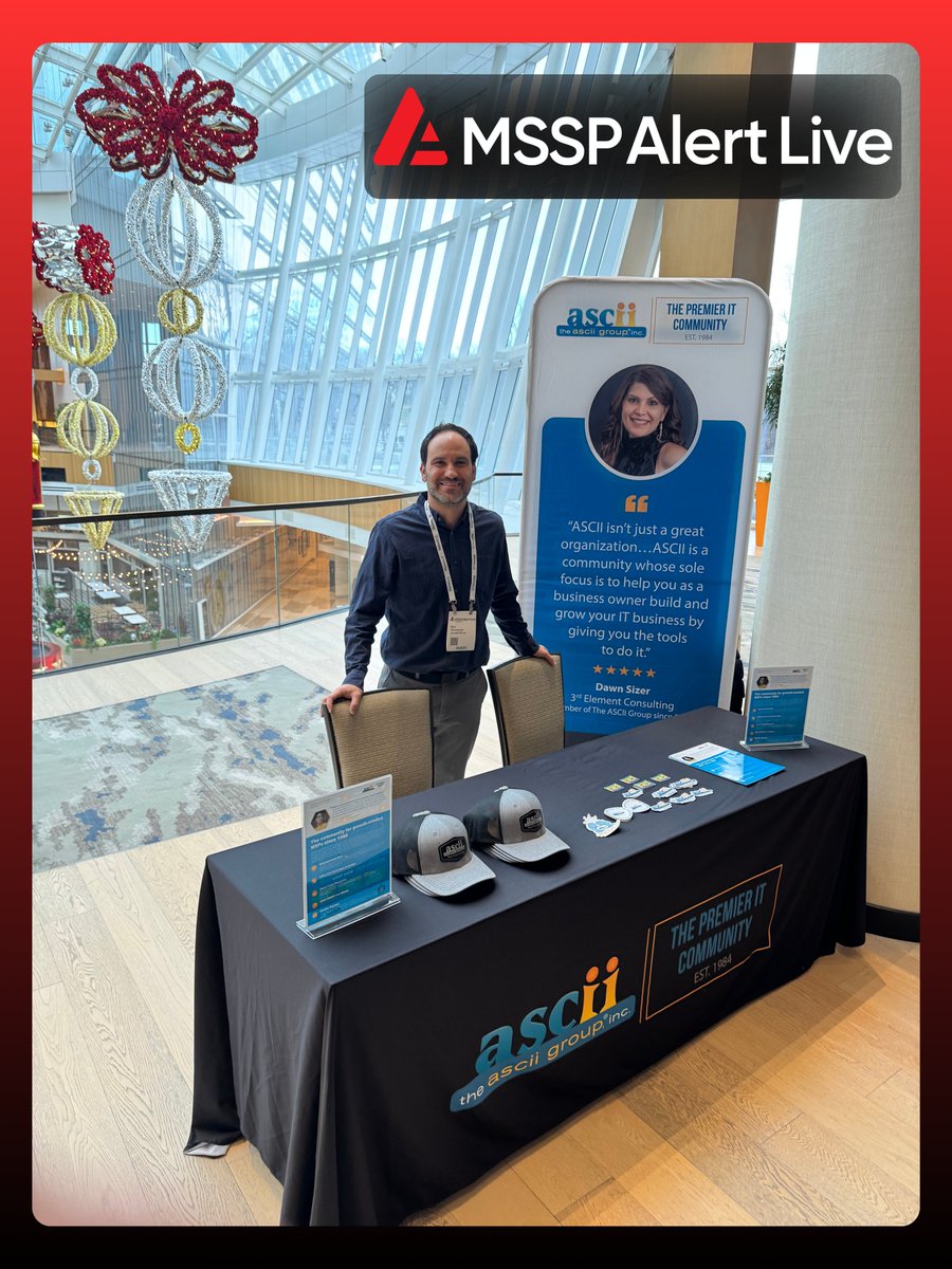 asciigroup's tweet image. ASCII is at @msspalert Live today in Maryland. If you want real peer insight, vendor-neutral support, and a community that helps #MSPs make smarter decisions, stop by and talk to Ben. And don’t miss ASCII member Toby Musser’s CMMC session this afternoon. msspalertlive.com/2025/session/3…