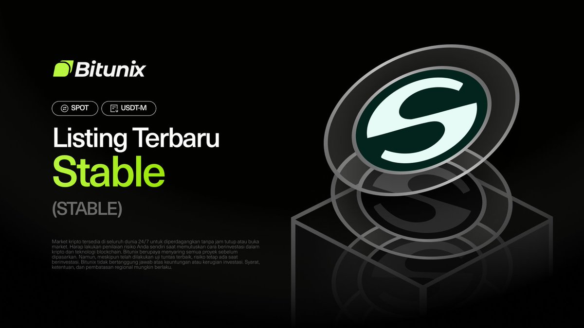 BitunixID's tweet image. 📣 Listing Terbaru

Dengan bangga Bitunix Melisting $STABLE @stable pada Trading Futures!    

🔥 Tautan Trading Futures:
bitunix.com/p/9g1S