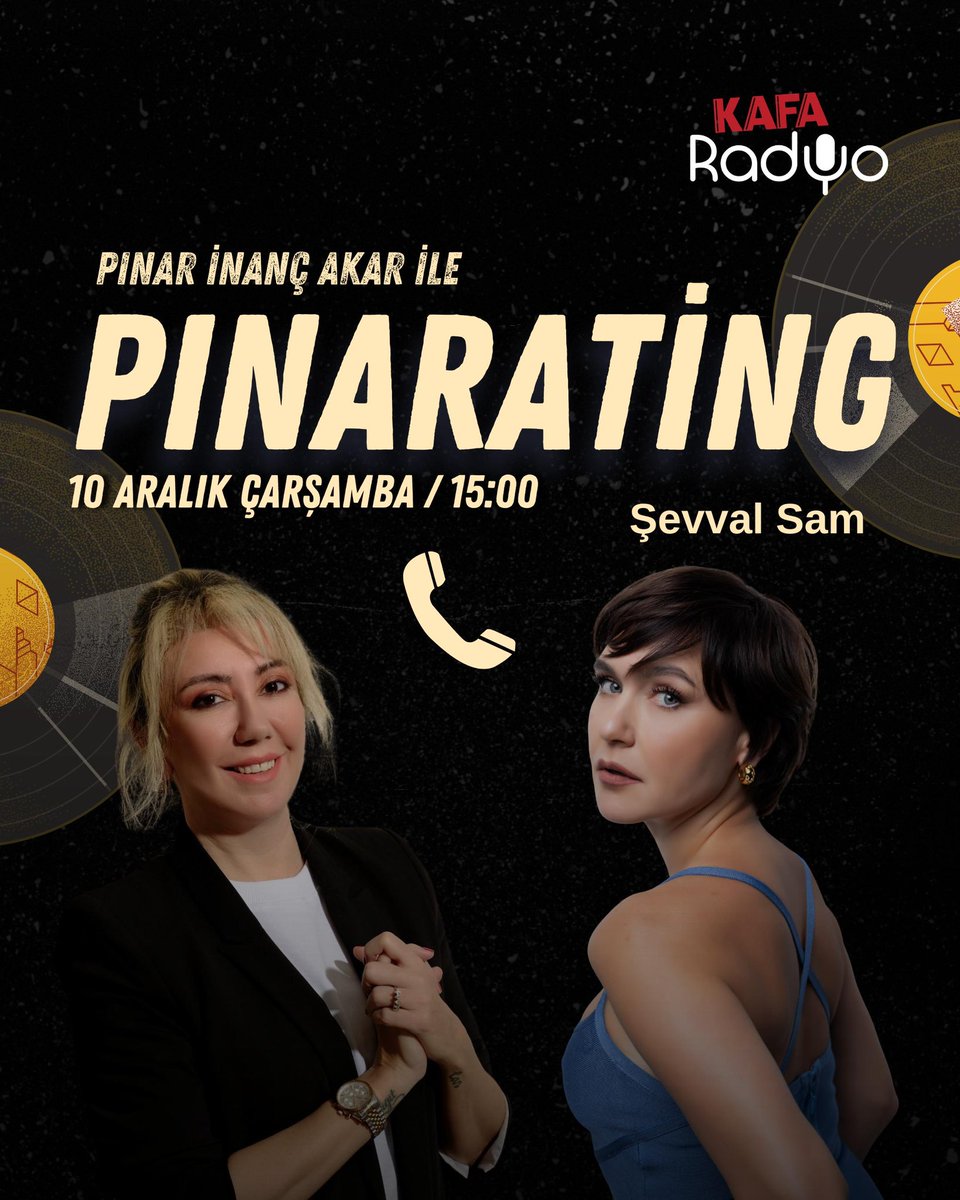 Bu Çarşamba Pınarating’te telefon konuğumuz: <a href="/sevvalsam/">Şevval Sam</a> 🥳

Pınar İnanç Akar’la Pınarating, 10 Aralık Çarşamba günü saat 14.10’da KAFA Radyo’da sizlerle buluşuyor. 📻 🎶

<a href="/pinarating/">Pinarating</a>