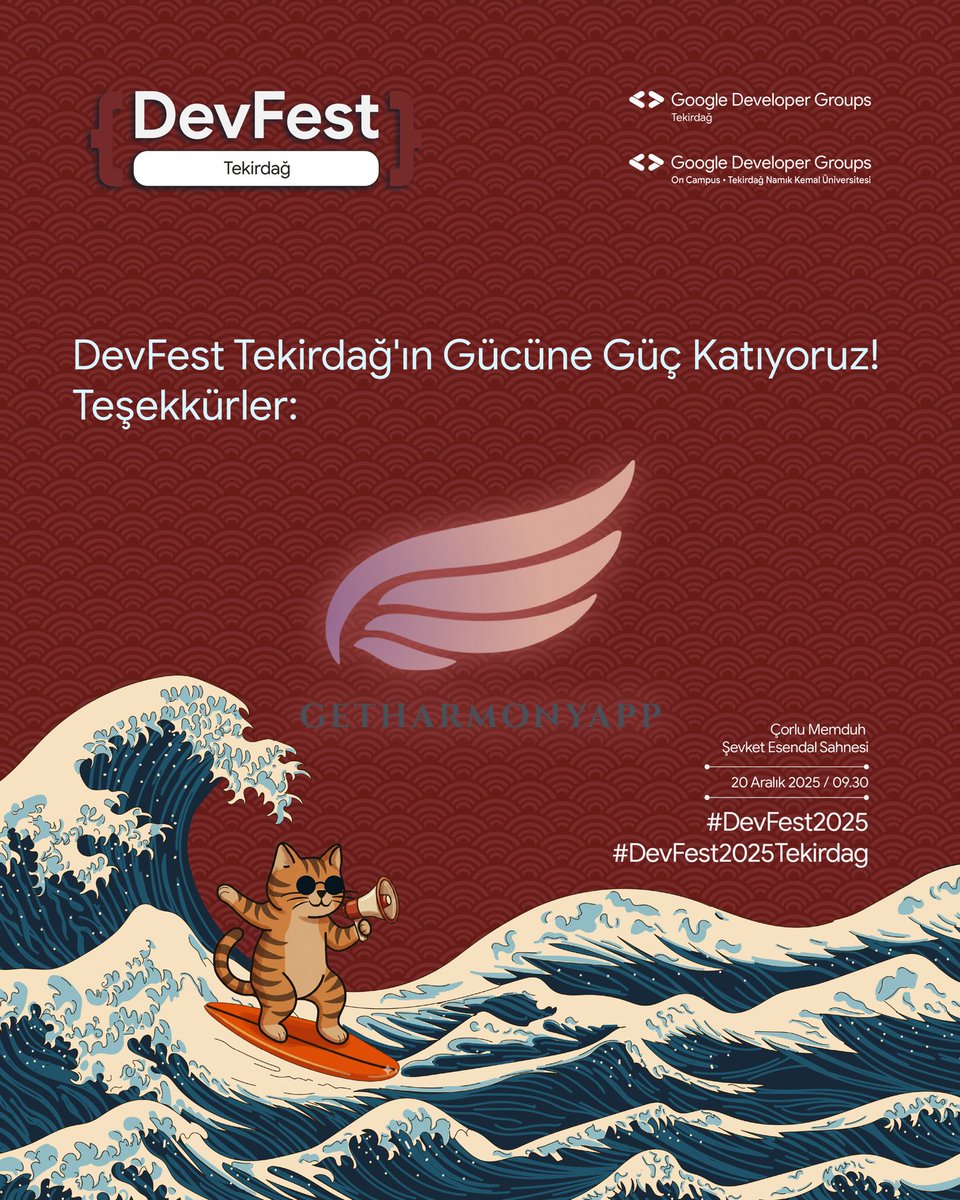 🎉 DevFest Tekirdağ 2025 Sponsorumuza Teşekkürler!
Katılımcılarımıza özel:
🎁 250 TL uygulama içi kullanım kredisi
🎓 Uygulamada yer alan bir eğitimi ücretsiz edinme fırsatı!
Öğrenme deneyimini destekledikleri için GetHarmonyApp’e teşekkür ederiz! 🚀
bit.ly/devfest2025tek…