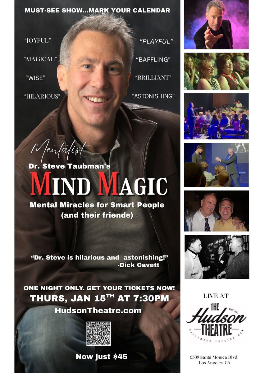 HMDBID's tweet image. Step into the Mind of the Unbelievable…
Join world‑renowned mentalist Dr. Steve Taubman for Mind Magic, a one‑night‑only experience in the heart of LA.

📅 Jan 15, 2026 • 8PM
📍 Hudson Theatres
🎟️ $45 → onstage411.com/show/7569

#MindMagic #MagicShowLA