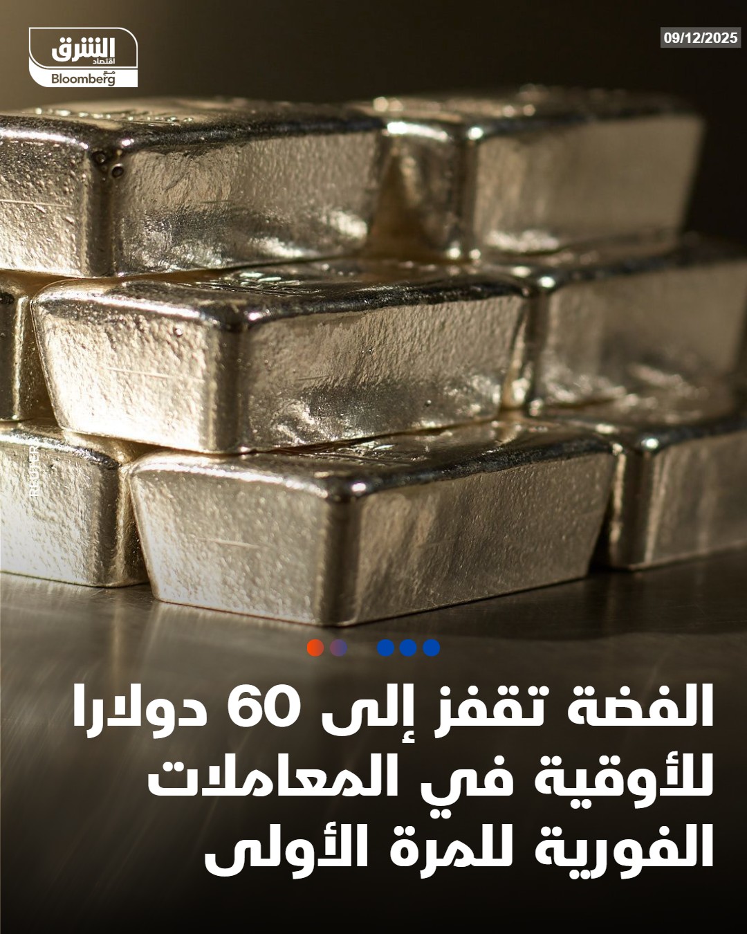 عاجل الفضة تقفز إلى 60 دولارا للأوقية في المعاملات الفورية للمرة الأولى #اقتصاد_الشرق 