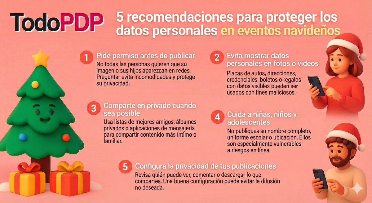 🎄 ¡Las fiestas son para compartir momentos bonitos, no datos personales!
Antes de subir una foto del intercambio o la posada, piensa en quién aparece y qué información se puede ver.
Proteger a quienes queremos también es un regalo. 💝