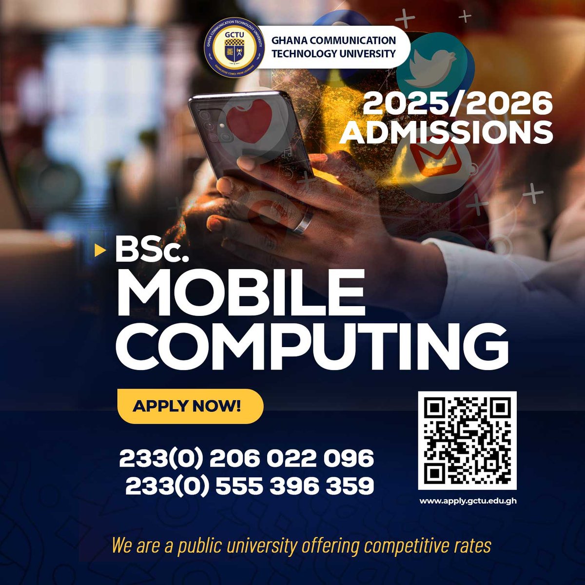 gctuonline's tweet image. 📢 Admissions Open! Apply for BSc Mobile Computing 2025/2026 at Ghana Communication Technology University. Shape the future of apps, cloud &amp;amp; cybersecurity!
#GCTU #MobileComputing #AdmissionsOpen #StudyTech #FutureSkills #StudyInGhana