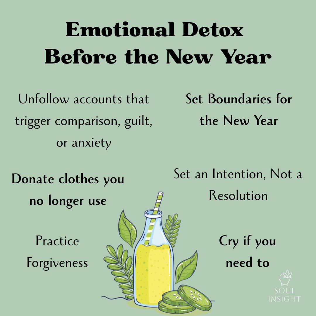 Soul_Insight_'s tweet photo. Before the New Year begins, give yourself the gift of an emotional detox. Let go of what’s heavy, honor what you’ve learned, and make space for the peace you deserve. 🌿

#detox #MentalHealth  #SelfCare  #HealingJourney  #letgo #Mindfulness  #Peace  #selflove  #Wellbeing https://t.co/mInRExhHKj