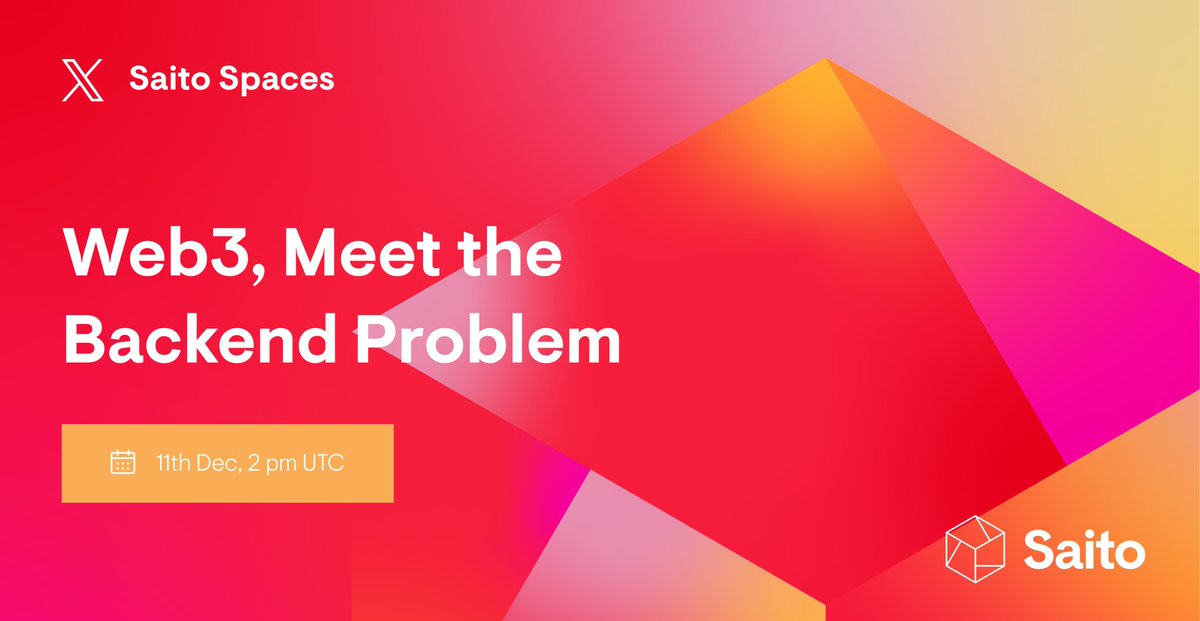 SaitoOfficial's tweet image. 🎙 NEW SPACE: The hidden centralization of web3

We decentralized consensus, but left power sitting in APIs, indexers, and cloud backends.

Featuring: @joinFIO, @CwalletOfficial, @xRocket_tg + 5 more!

This week’s Space breaks down:
- Where real control still lives
- Why “dApps”…