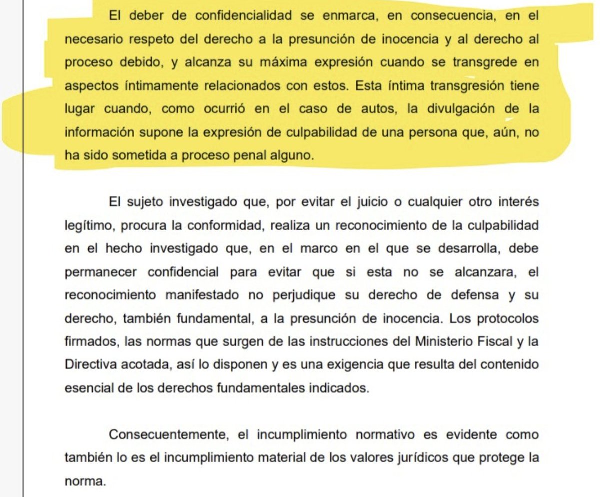 11/ Incide más en esto, recordando que, en este caso, la divulgación supuso una merma en la presunción de inocencia de una persona que aún no había sido sometido a proceso penal alguno.

Esto es capital. Los derechos son para todos, incluso para los contrarios ideológicos.