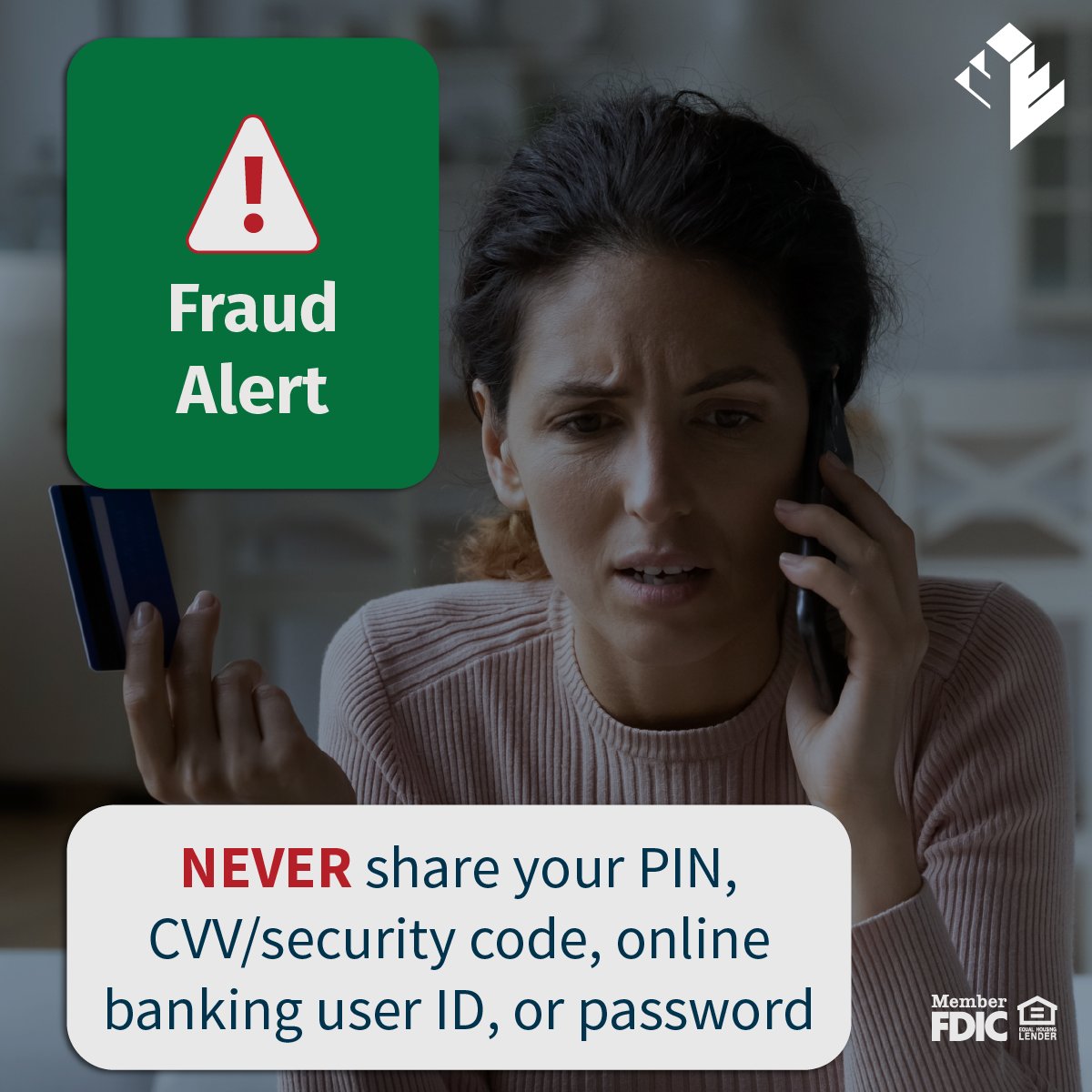BankEquitable's tweet image. Scammers may pose as banks and request your personal banking information. Equitable Bank will NEVER ask for your PIN, CVV/security code, online banking user ID, or password. If you get a call that feels off, hang up and contact us directly. 

Learn more at equitableonline.com/about-us/fraud…