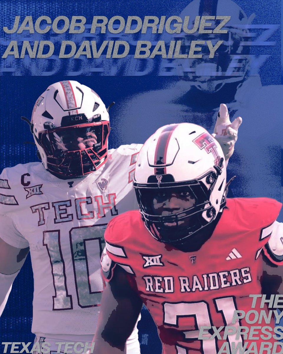 Who's next? 🐎🏆

The <a href="/TexasTechFB/">Texas Tech Football</a> Duo has been making a name for themselves this season. Will Jacob Rodriguez and David Bailey be the 2025 Pony Express Award winners? 👀