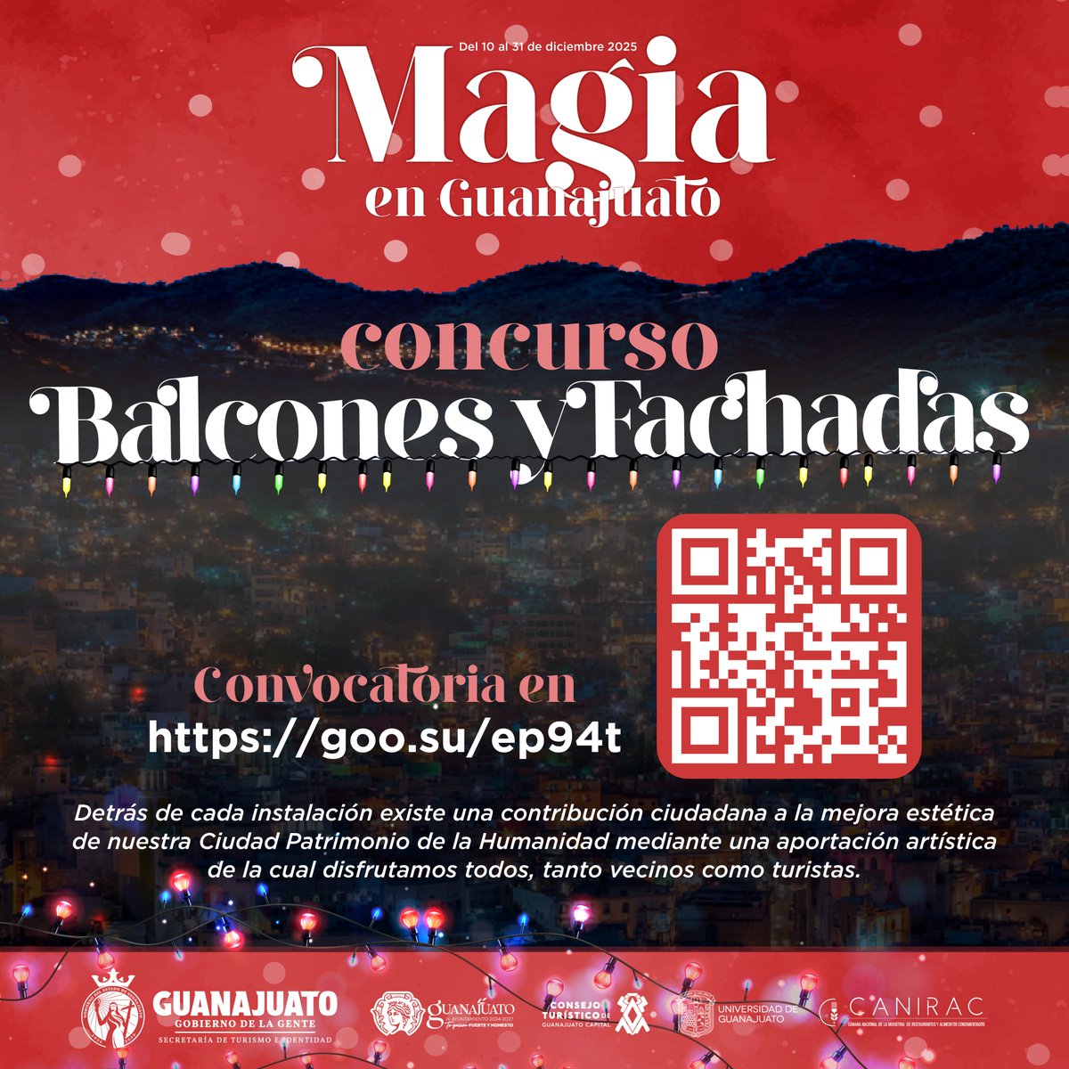 ¡Es hora de decorar nuestras casas y llenarlas de magia! 🎄🪄🌠

El concurso de Balcones y Fachadas llegó😃🎇💖
Muestra tu creatividad y talento decorando tu hogar o negocio con la temática navideña más original y artística; Haz que nuestra ciudad sea aún más especial 😍🥳🤩