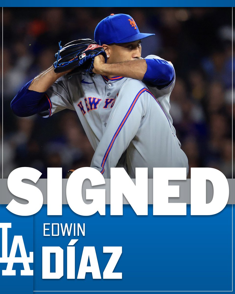 MLBNetwork's tweet photo. The Dodgers and closer Edwin Díaz are reportedly in agreement on a contract. https://t.co/bp4iqU3kRP