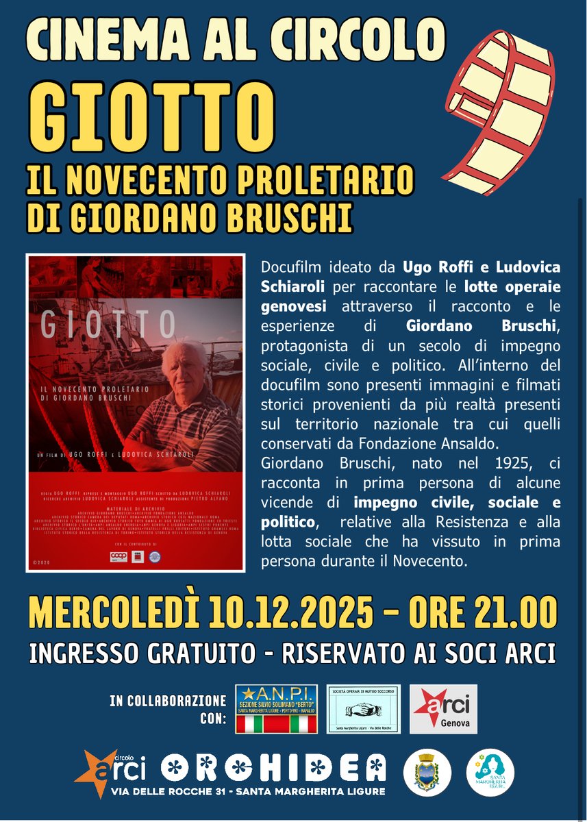 Domani alle 21 con <a href="/Ugo_meridiano_0/">Ugo@meridiano_0 ☭ ★🔻</a> saremo al Circolo Arci Orchidea di Santa Margherita Ligure per la #proiezione del #docufilm "Giotto. Il Novecento proletario di Giordano Bruschi". Vi aspettiamo!