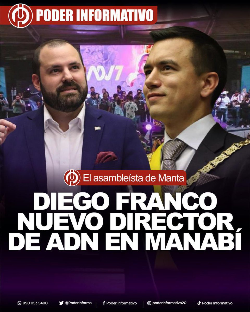PoderInforma's tweet photo. #MANABÍ || El asambleista manabita, Diego Franco, fue nombrado nuevo director provincial en Manabí, de ADN. https://t.co/YhcVU7TOxR