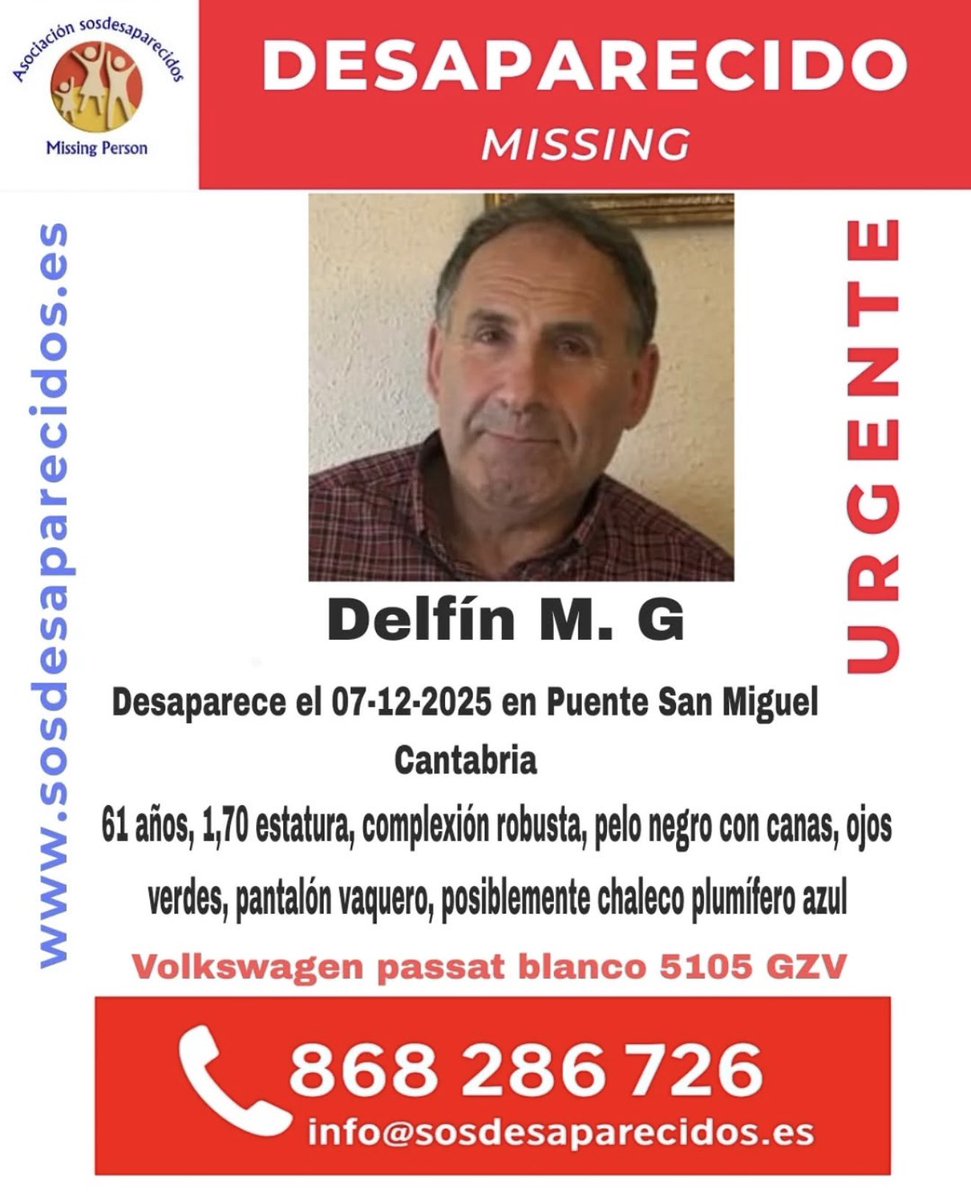 📢 DESAPARECIDO URGENTE 📢

Delfín desapareció en Puente San Miguel (Cantabria)

🙏🏻 Muchas gracias por la difusión 🙏🏻