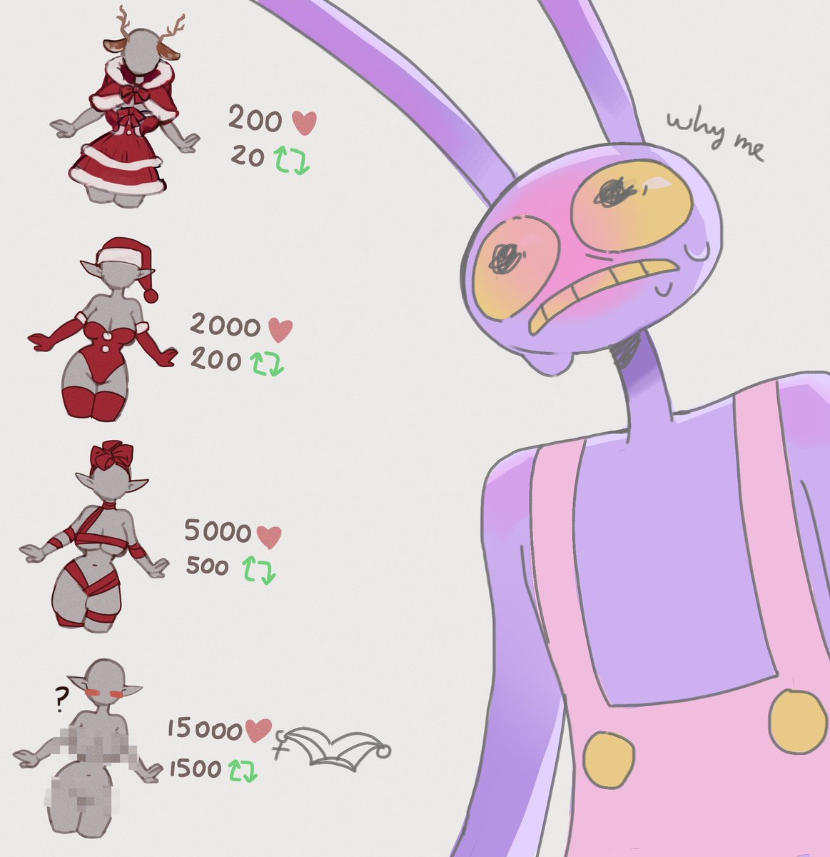 Meimei_Zone's tweet image. I doubt we can make it to 5k but
Let's all have this for chrismax agh

I'll cook small interaction for pomni on each oufit if we made it to naked guys holy

#jax #tadc