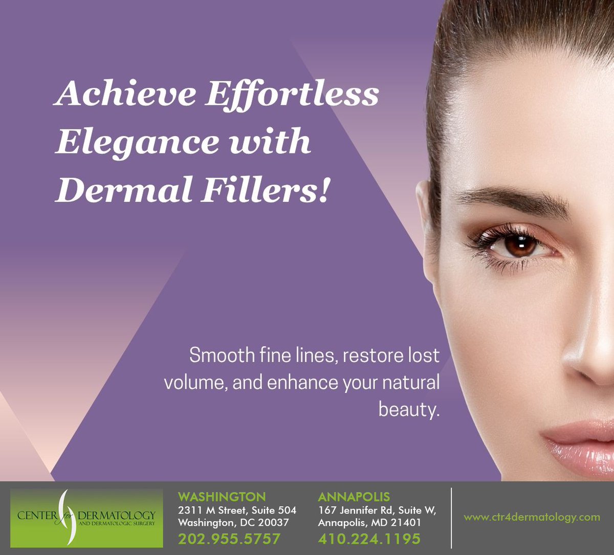 Get advanced filler treatments for hollow cheeks, sunken eyes, and smile lines. Achieve your ideal look with our dermal fillers. Call 202-955-5757 to schedule your appointment. #dermalfiller #aesthetics #skincare #washington #DC #centerfordermatology
