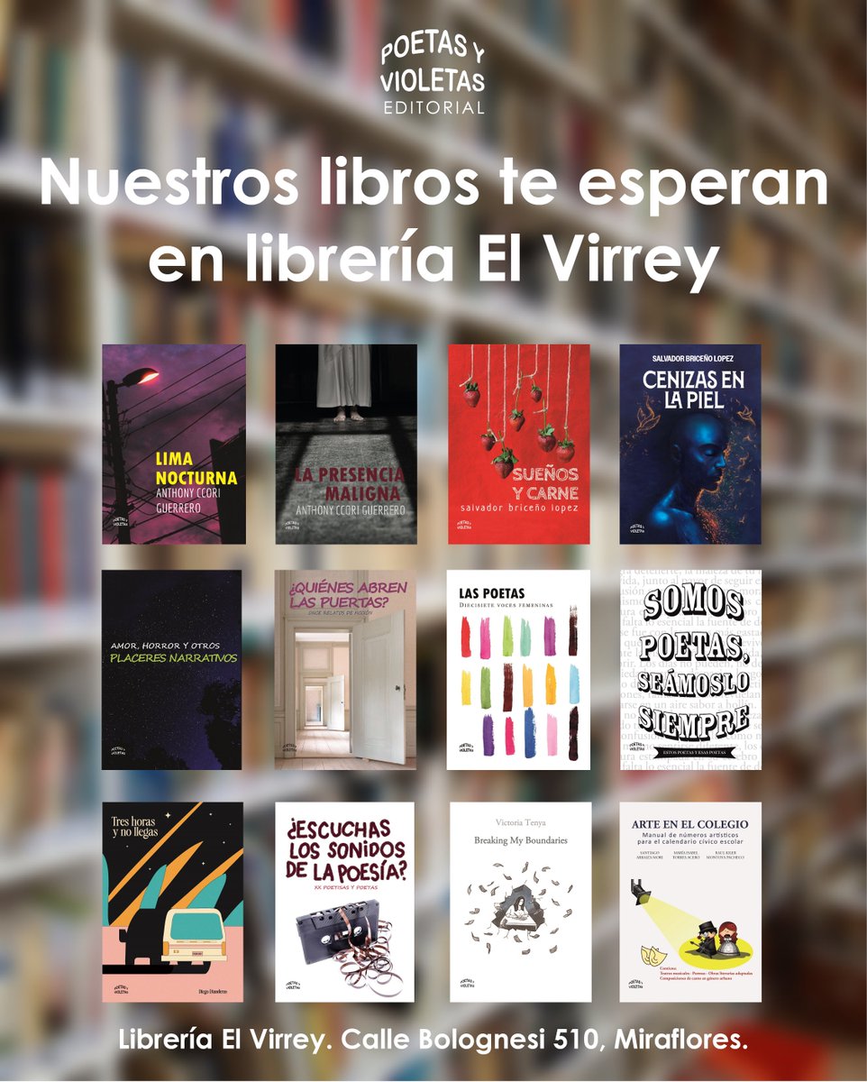 PoetasYVioletas's tweet photo. Encuentra estos y más títulos de Editorial Poetas y Violetas en:
Librería El Virrey, Calle Bolognesi 510, Miraflores, Lima.
Muchos más títulos directamente con nosotros escribiéndonos al wasap 9997-27777.
Editorial Poetas y Violetas
Narrativa, poesía y más. https://t.co/wcB3hUPAFD
