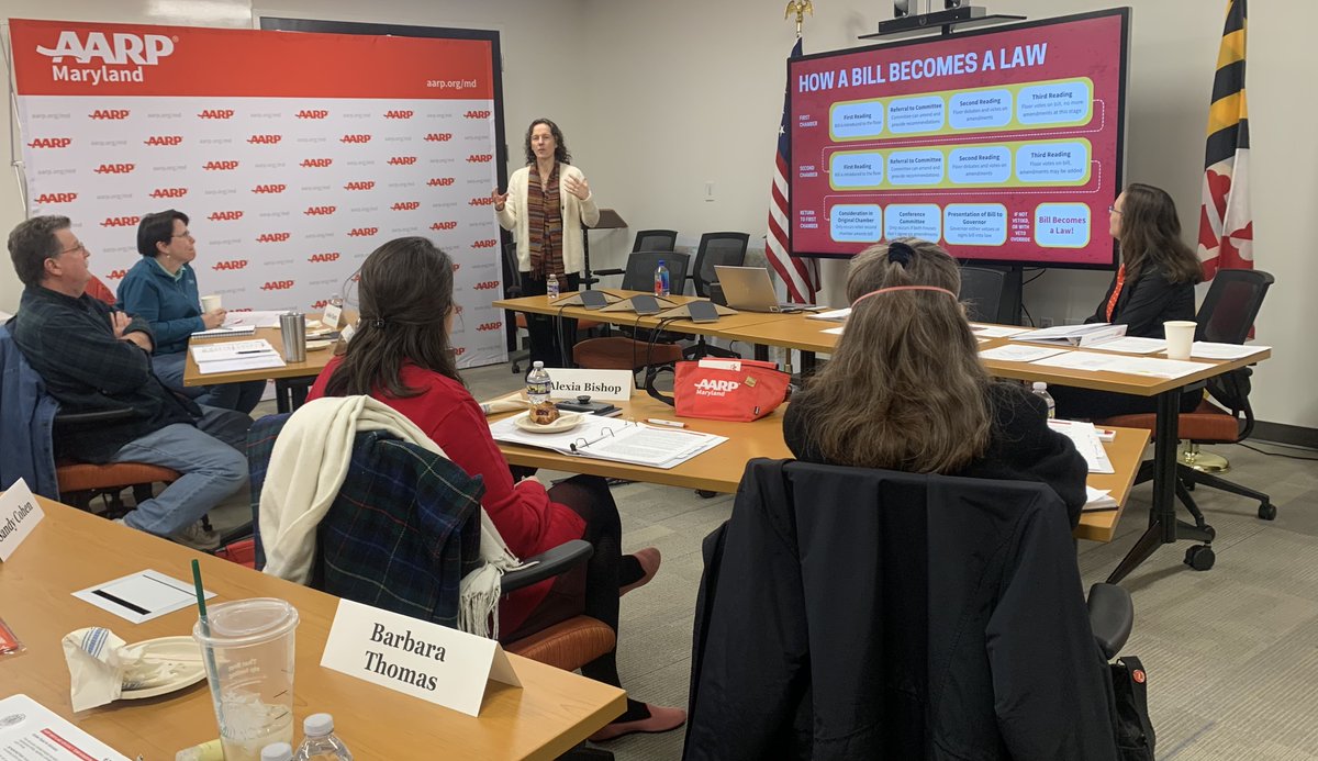 AARP Maryland Volunteer Legislative Aide Sarah Volker brings her extensive experience from the Maryland Department of Legislative Services to our Advocacy Workshop. We’re grateful for her deep expertise and commitment to empowering advocates! #AARPAdvocacy #MarylandLegislature