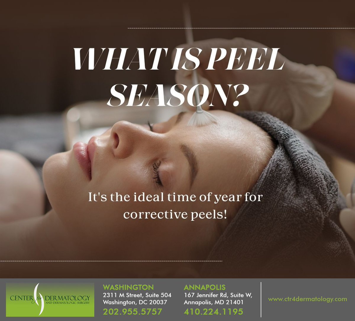 With reduced UV exposure in winter, your skin heals safely and retains moisture. Trust us to guide you to a glowing complexion. Don't delay, call 202-955-5757 today. #chemicalpeels #skincare #peelseason #washington #DC #centerfordermatology