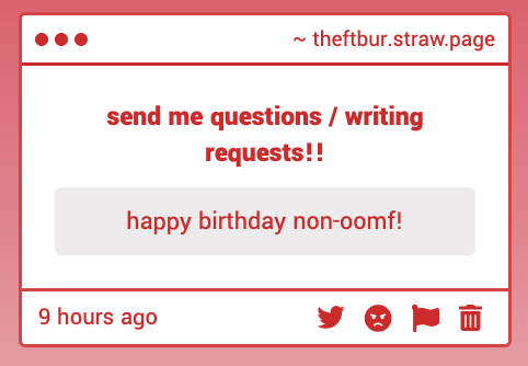 theftbur's tweet photo. thank you so much <33

guys send me gimmicks for my birthday uhhuh yup 

https://t.co/aAuFiCMVMd https://t.co/o72VPoRYtY