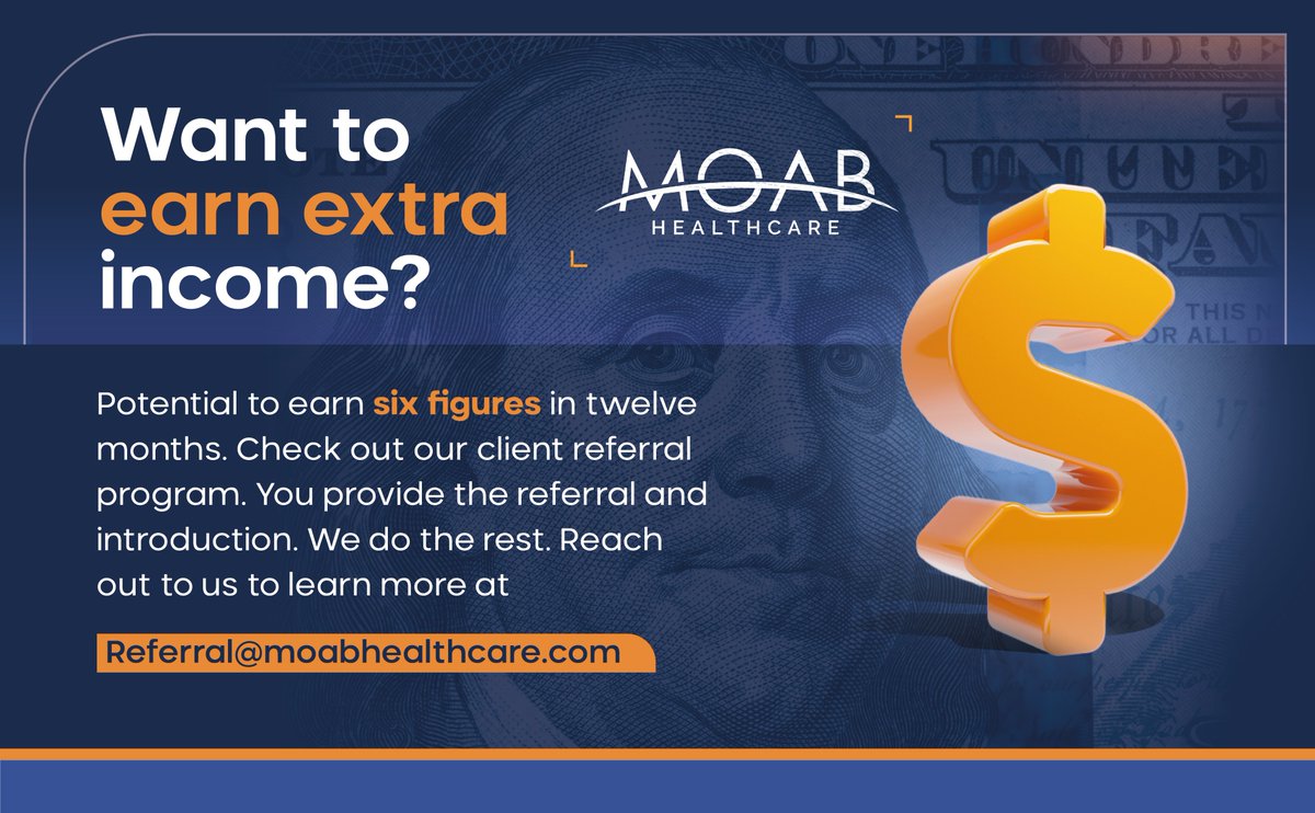 💰 Want to earn extra income?

🚀 Potential to earn six figures in twelve months.
🤝 Check out our client referral program.
✅ You provide the referral and introduction.
📩 We do the rest.

📧 Reach out to us to learn more at Referral@moabhealthcare.com

#healthcare #surgery