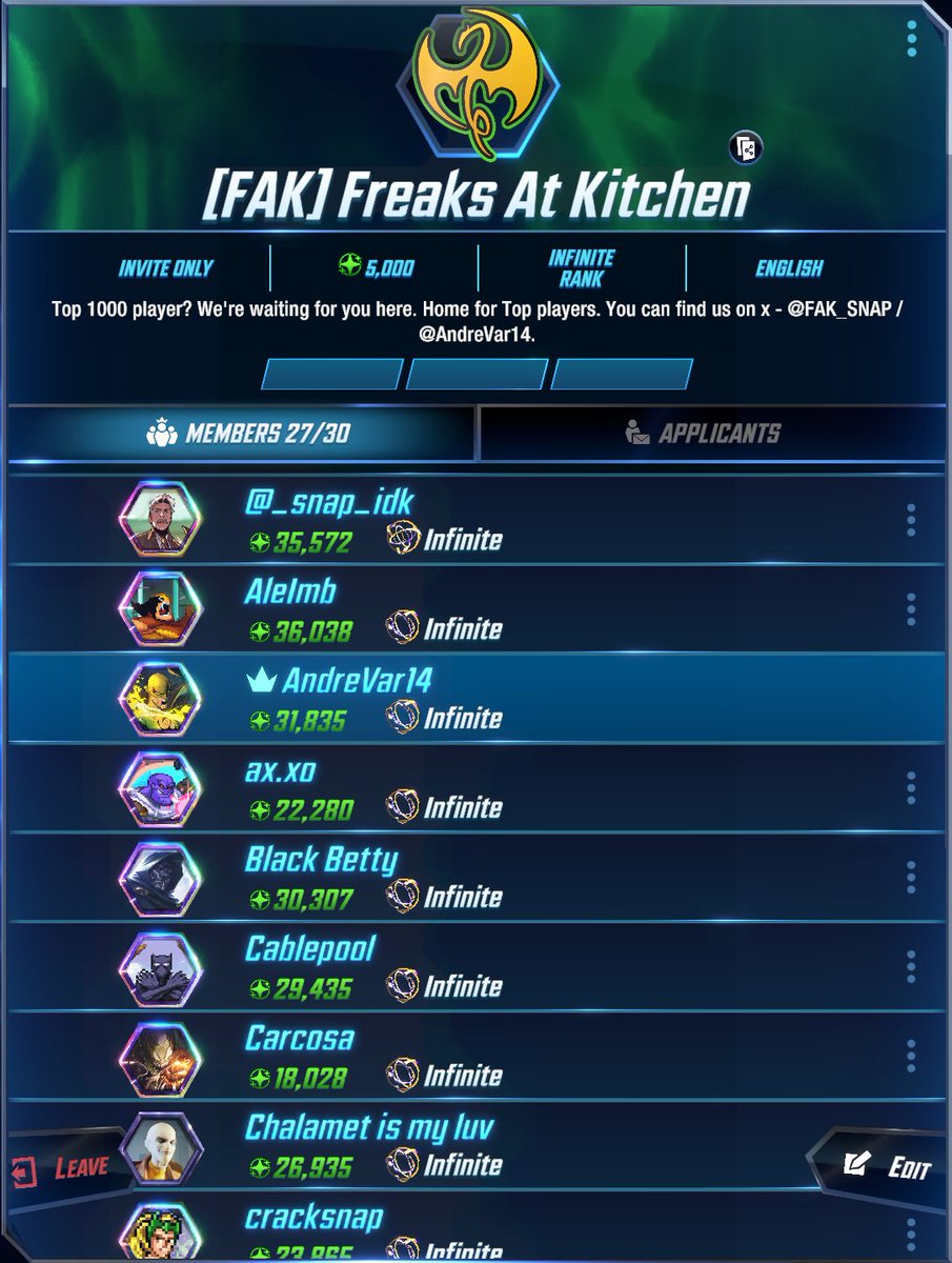 Hello, we have a few spots available in our clan and would be delighted to welcome new active and skilled players who are interested in tournaments and other activities. <a href="/MARVELSNAP/">MARVEL SNAP</a> #MarvelSnap