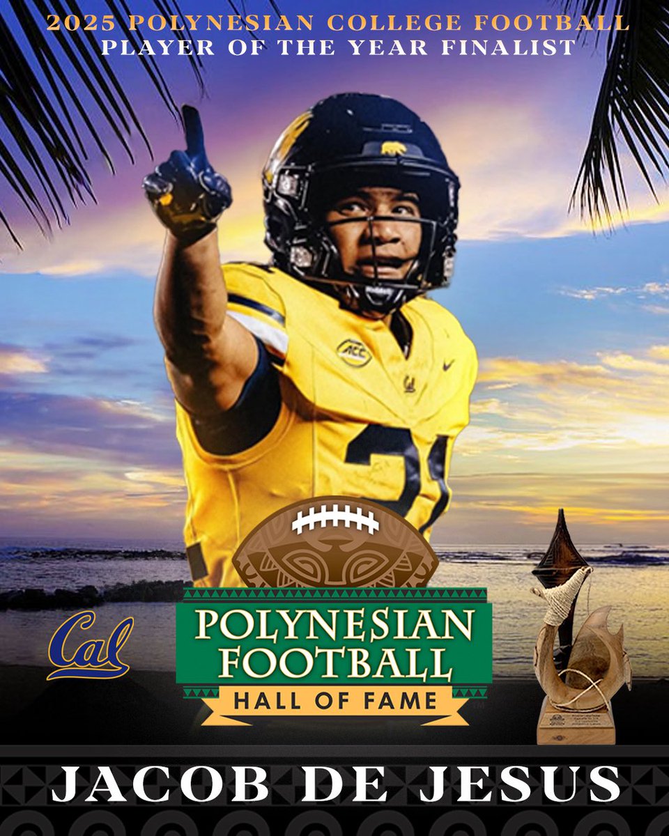 PolynesianFBHOF's tweet photo. Congratulations to @CalFootball WR Jacob De Jesus on being named a Finalist for the 2025 Polynesian College Football Player of the Year Award! 🏆🌴

🔗: https://t.co/4xxgge6qVc https://t.co/rbpQog7Rwk